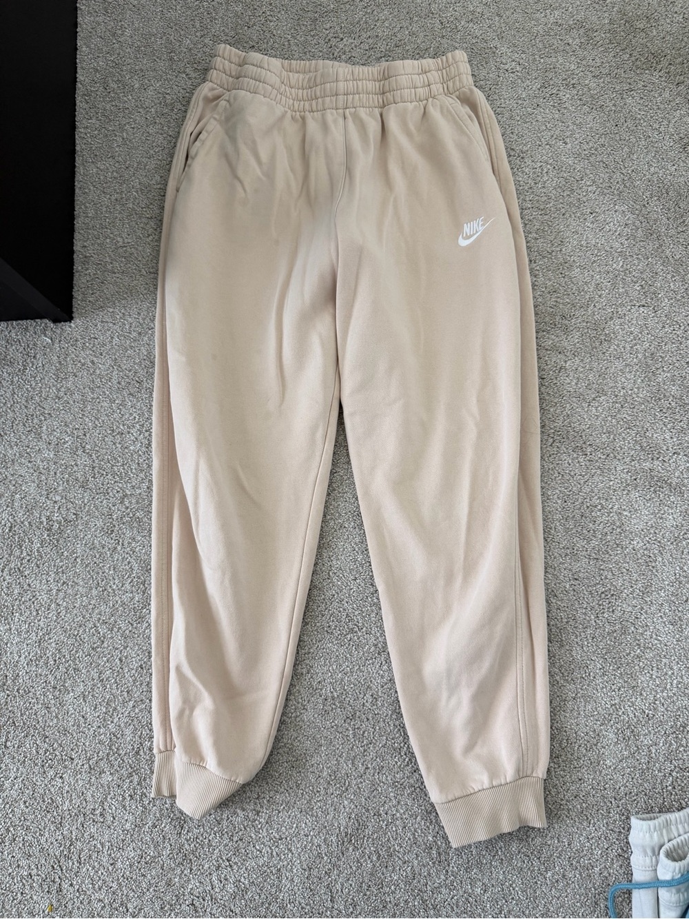 Nike Kids Tan Fleece Joggers with White Swoosh